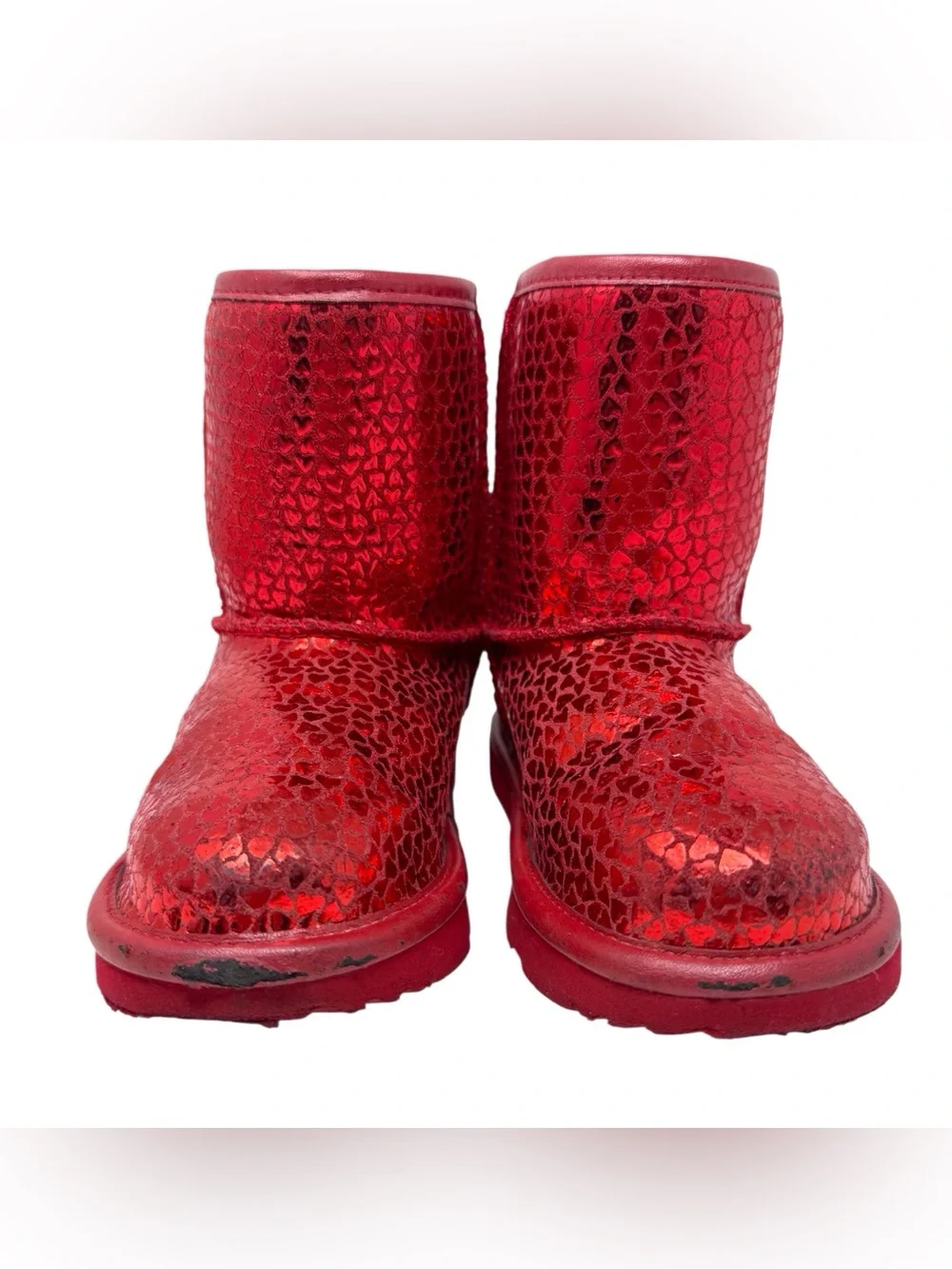UGG Kids' Classic II Gel Hearts Red Boots girls size US 10/EU 27.5
